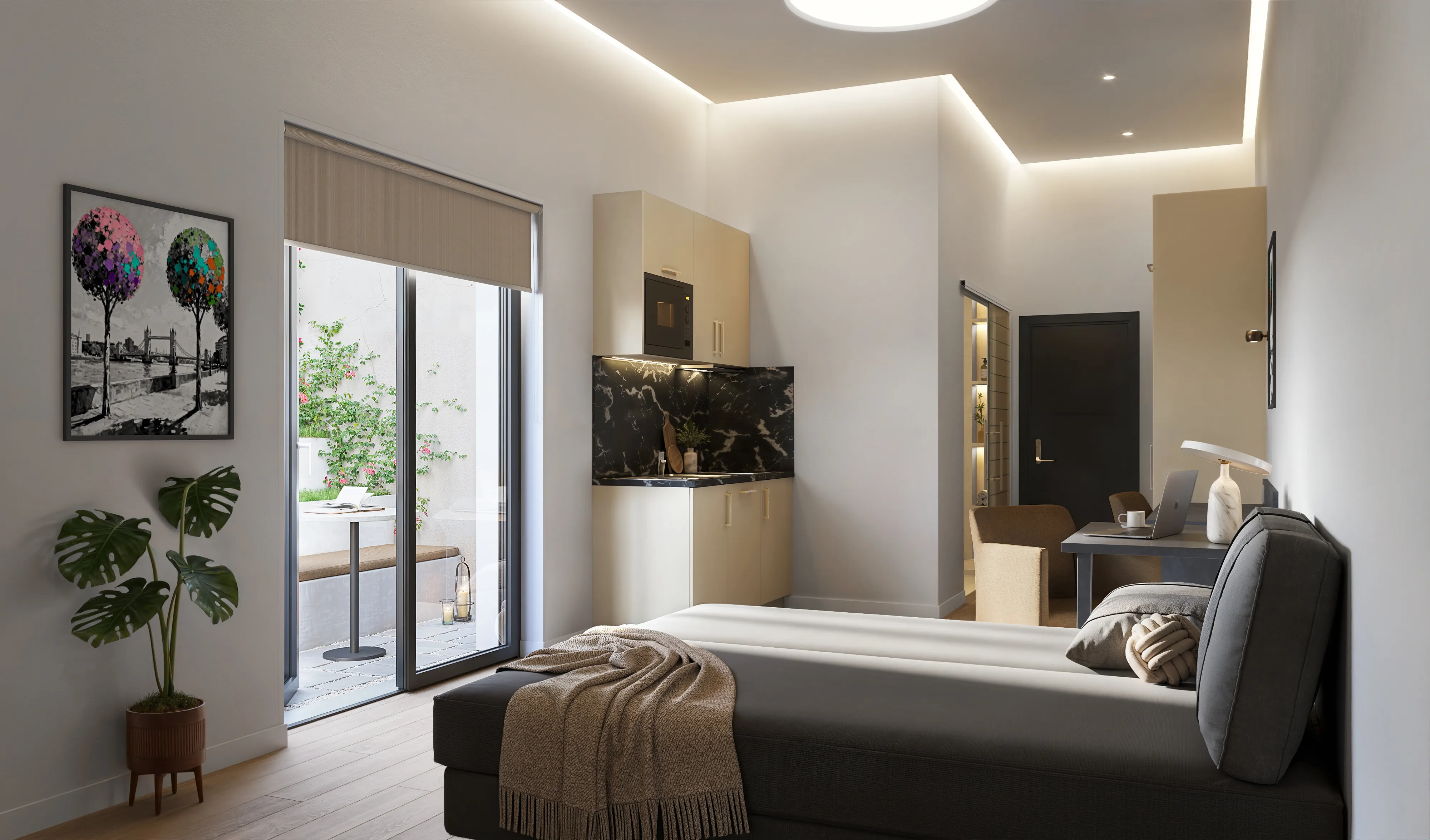 Souterrain-Apartment mit Terrasse und Gartenblick